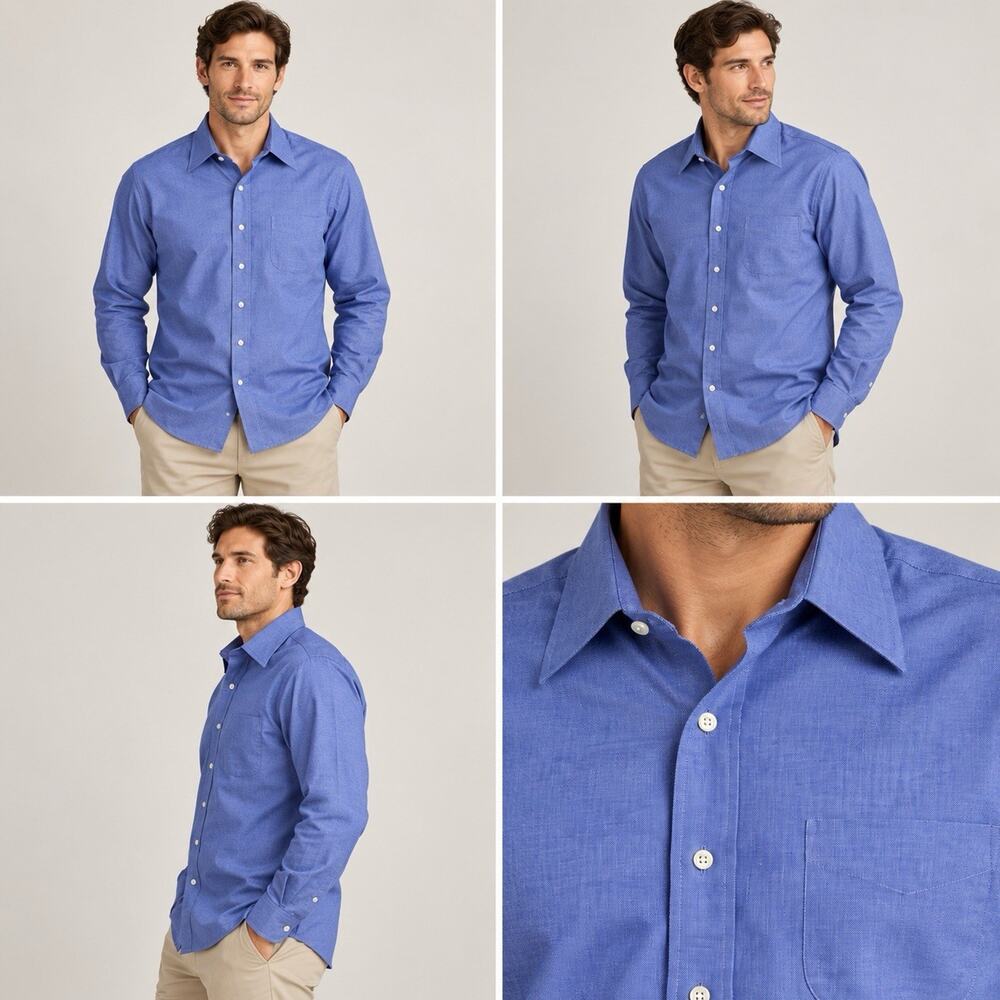Brooks Brothers 346 Dress Shirt Mens 16.5 34 Blue Cotton Long Sleeve Button Up